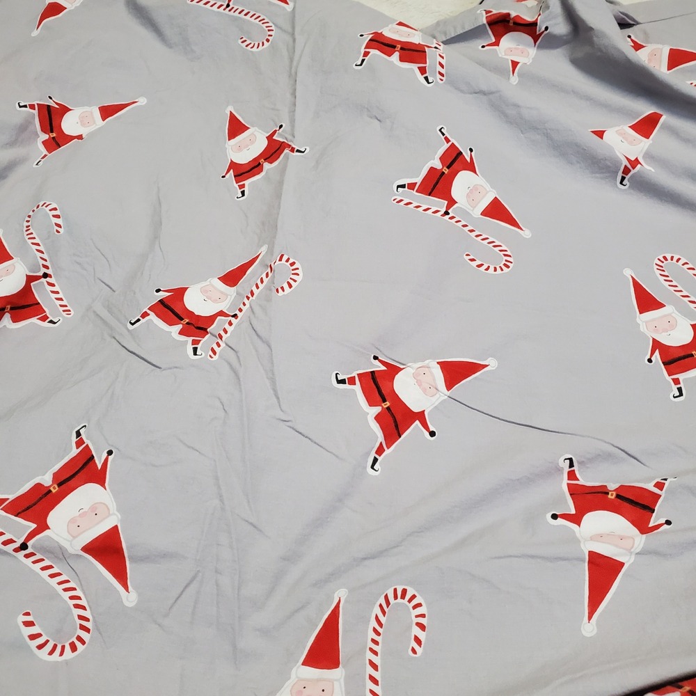 West Elm Pottery Barn Kids Gray Smiley Santa Christmas Cotton Twin Duvet Bedding